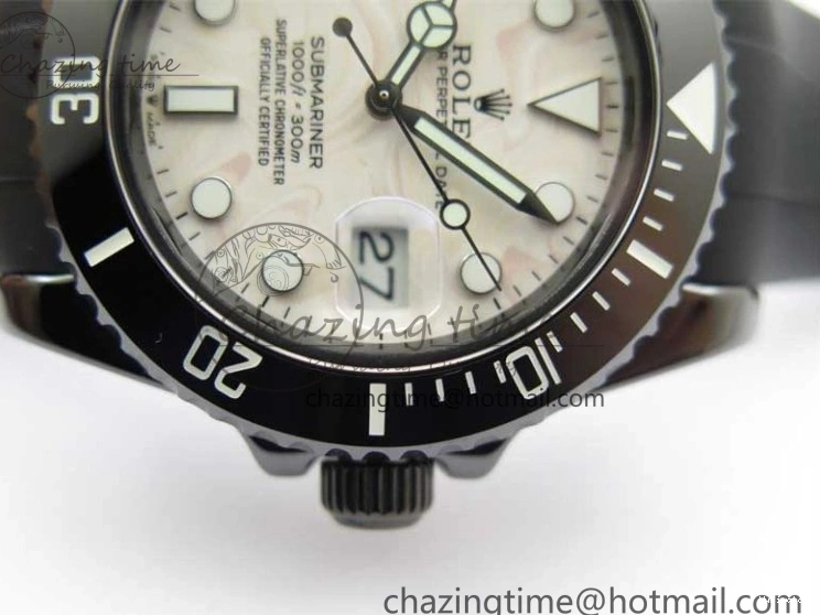 5GF Black Black Best SA3135 Cream Ceramic Dial Submariner on 40mm Strap Rubber Edition 1224